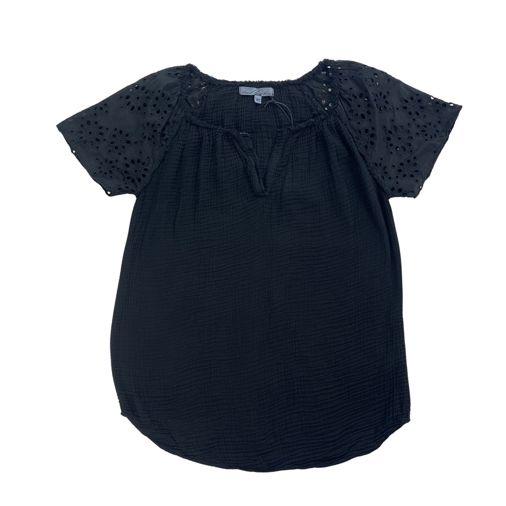Red Haute Top Black Short Sleeve Gauze Eyelet Sleeves T-Shirt XS Peasantâ Boho